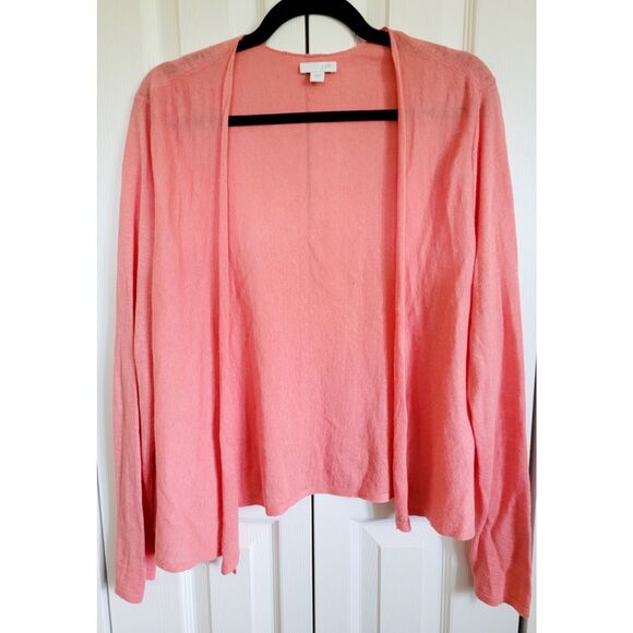J. Jill L Linen/Cotton‎ Short Open Front Cardigan Womens Coral L/S  Large - Picture 1 of 7